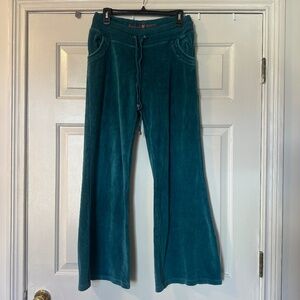 Y2K Twisted Heart Velour Drawstring Tracksuit Sweat Pants Low Rise Flare Teal